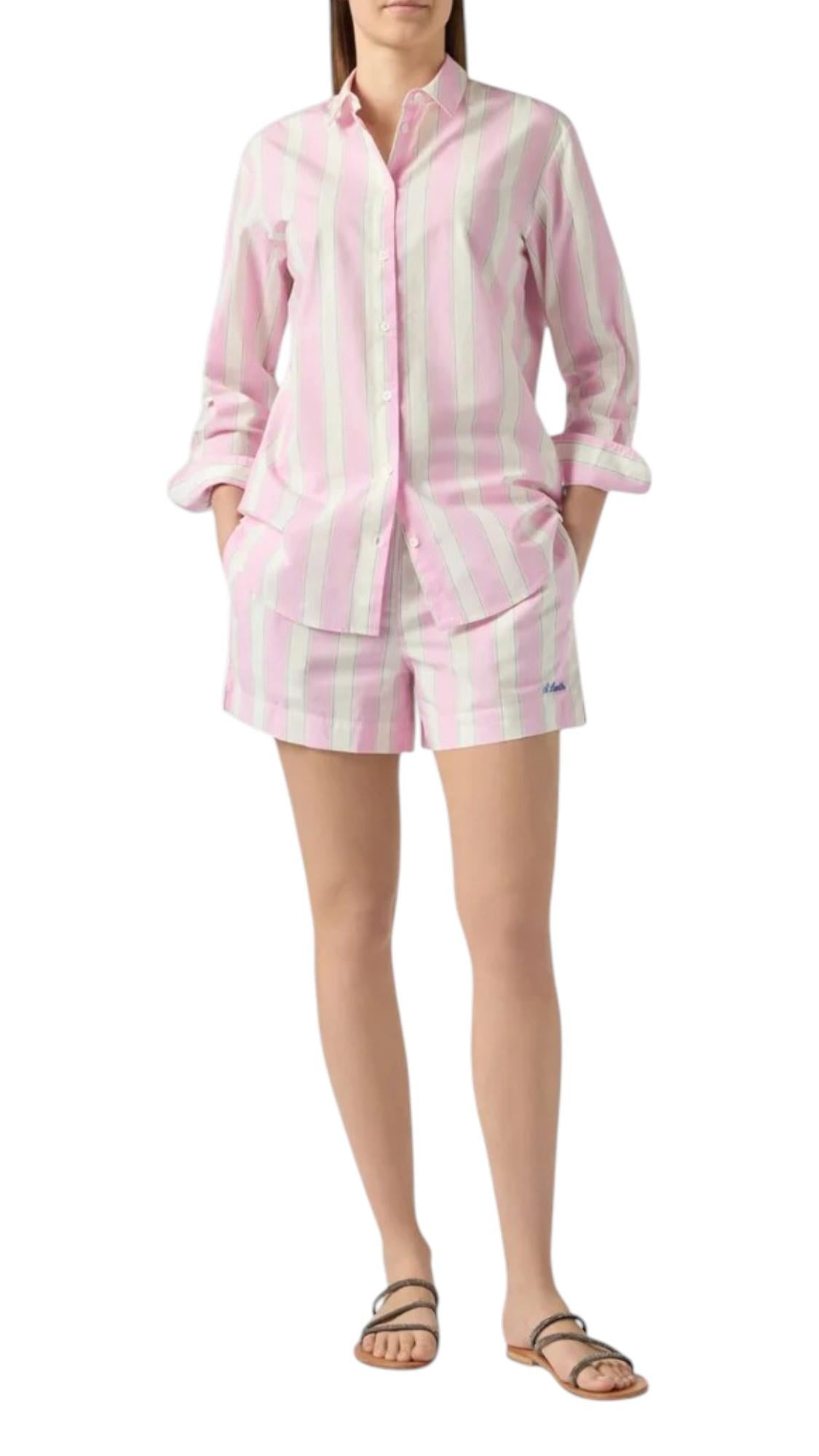 MC2 SAINT BARTH Camicia MC2 SAINT BARTH donna BRIG001 00897L 2153 Brigitte Stripes a righe con ricamo Sport Club Rosa Panna<BR/> BRIG00100897L 2153 