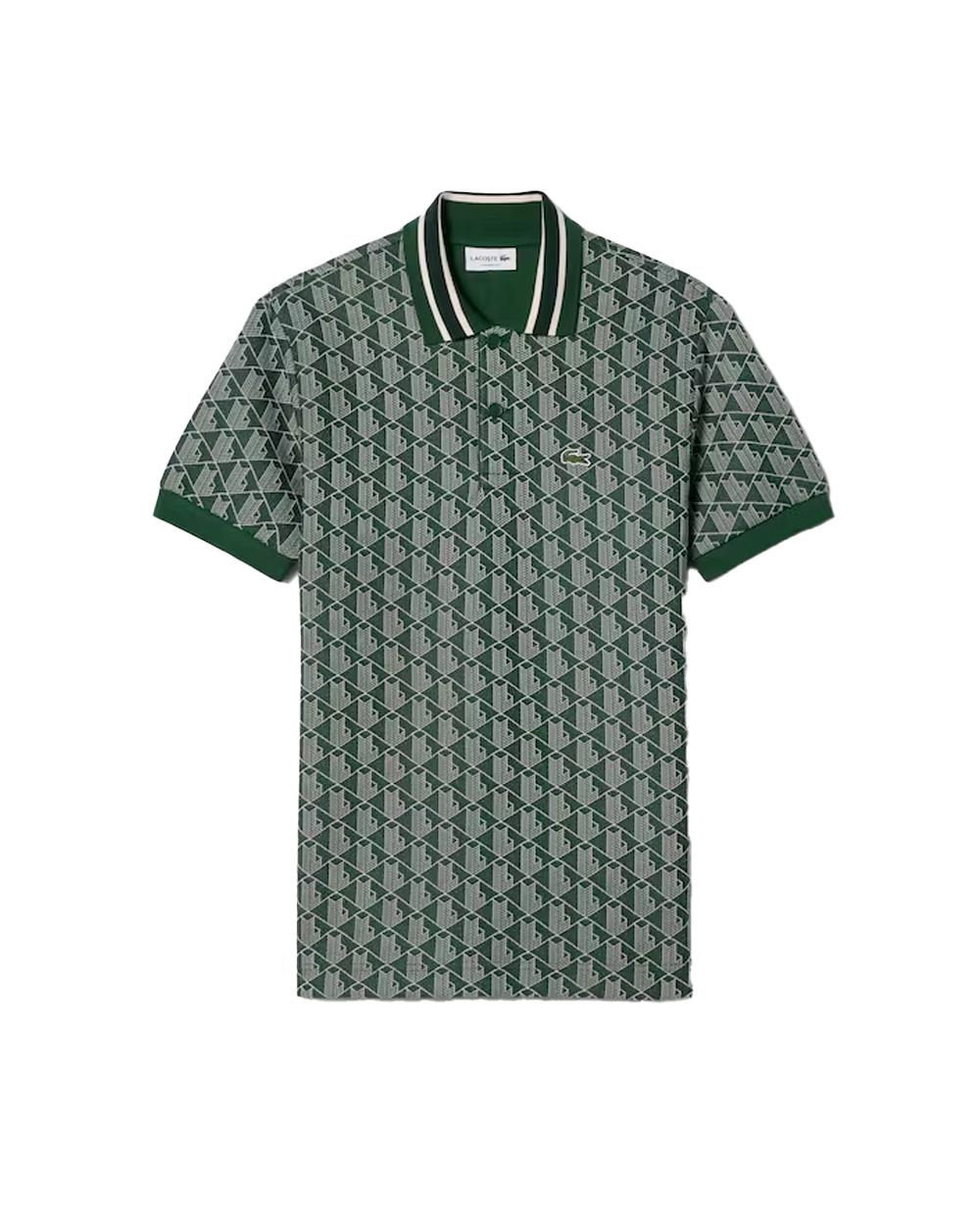 LACOSTE Polo LACOSTE uomo Jacquard DH1417 Verde monogramma poliestere coccodrillo <BR/> DH1417 D1R 