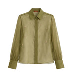 Camicia Studio donna 2616261013600 010 Agi in organza Verde oliva