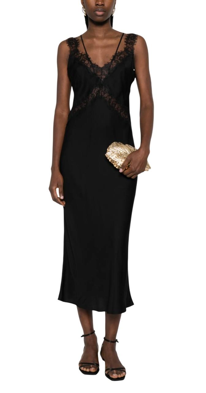 PINKO Abito Pinko donna 106624A385 Z99 Anise midi con pizzo Nero<BR/> 106624A385 Z99 