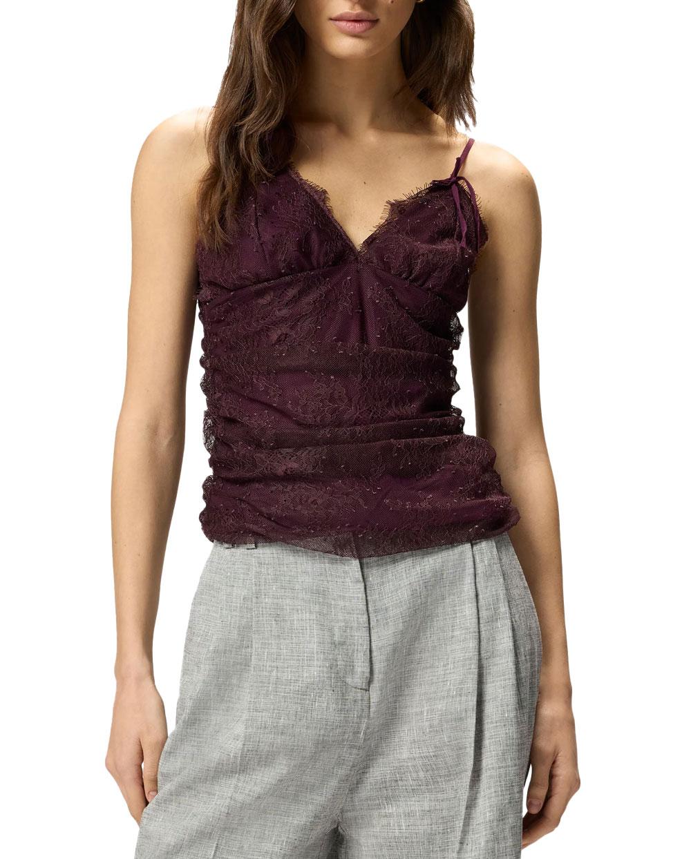 PINKO Top donna Pinko 106726A378 Fragola bordeaux pizzo floreale spalline 106726A378 R57 