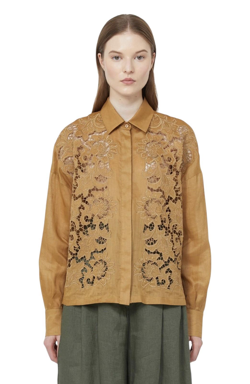 STUDIO Camicia Studio donna 2616111012600 053 Cali boxy in tela ramié con ricamo Ocra<BR/> 2616111012600 053 