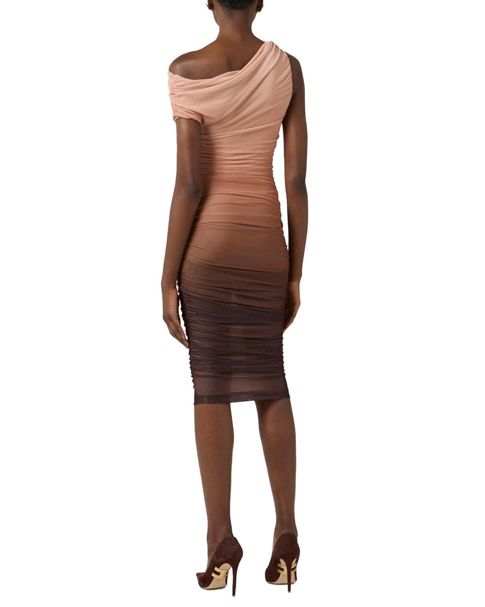ELISABETTA FRANCHI Abito ELISABETTA FRANCHI donna AB93162E2 Cacao aderente ulle scollo asimmetrico AB93162E2 644 