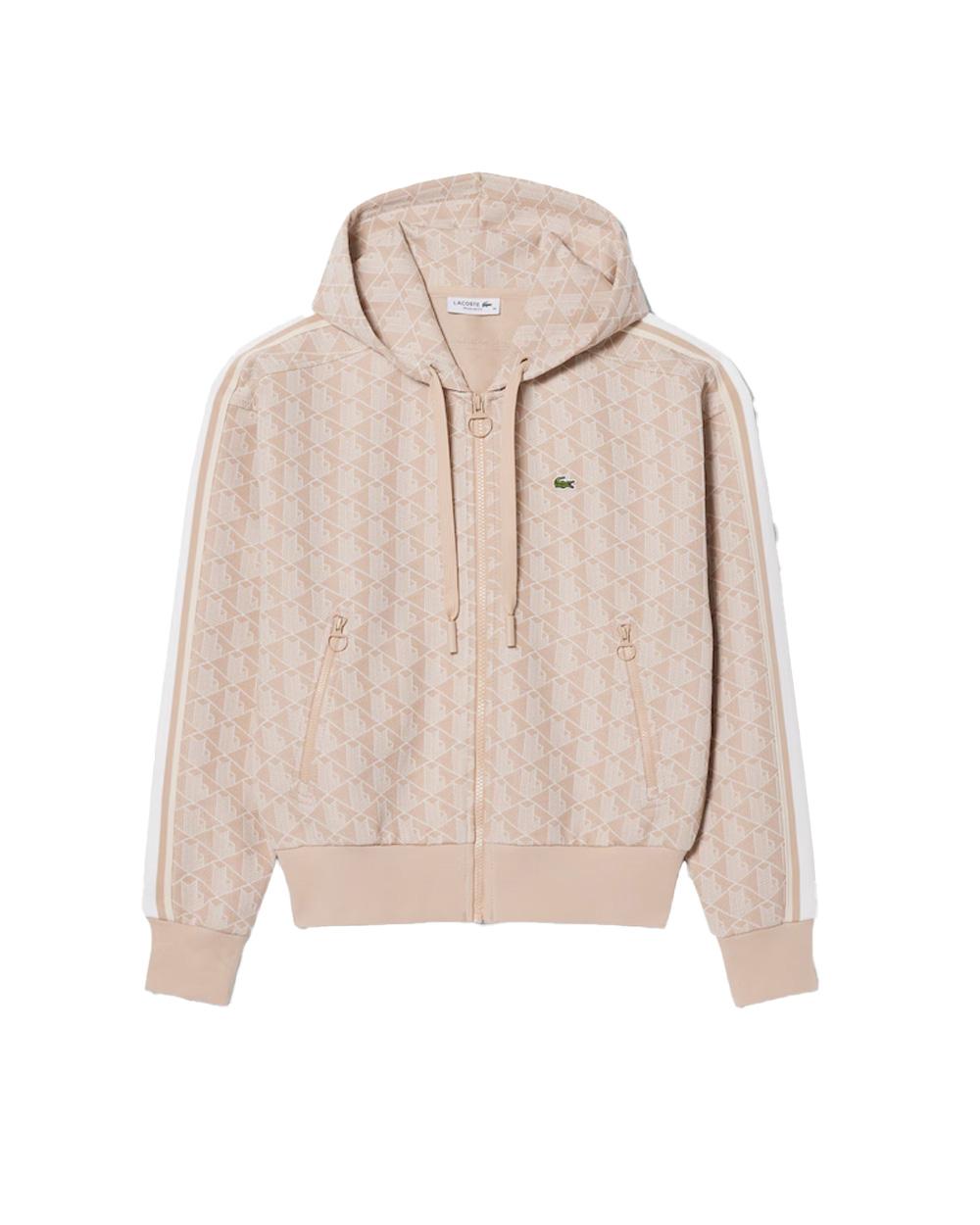 LACOSTE Felpa LACOSTE donna SF7606 Beige cappuccio regular fit taglio dritto coccodrillo SF7606 8GI 
