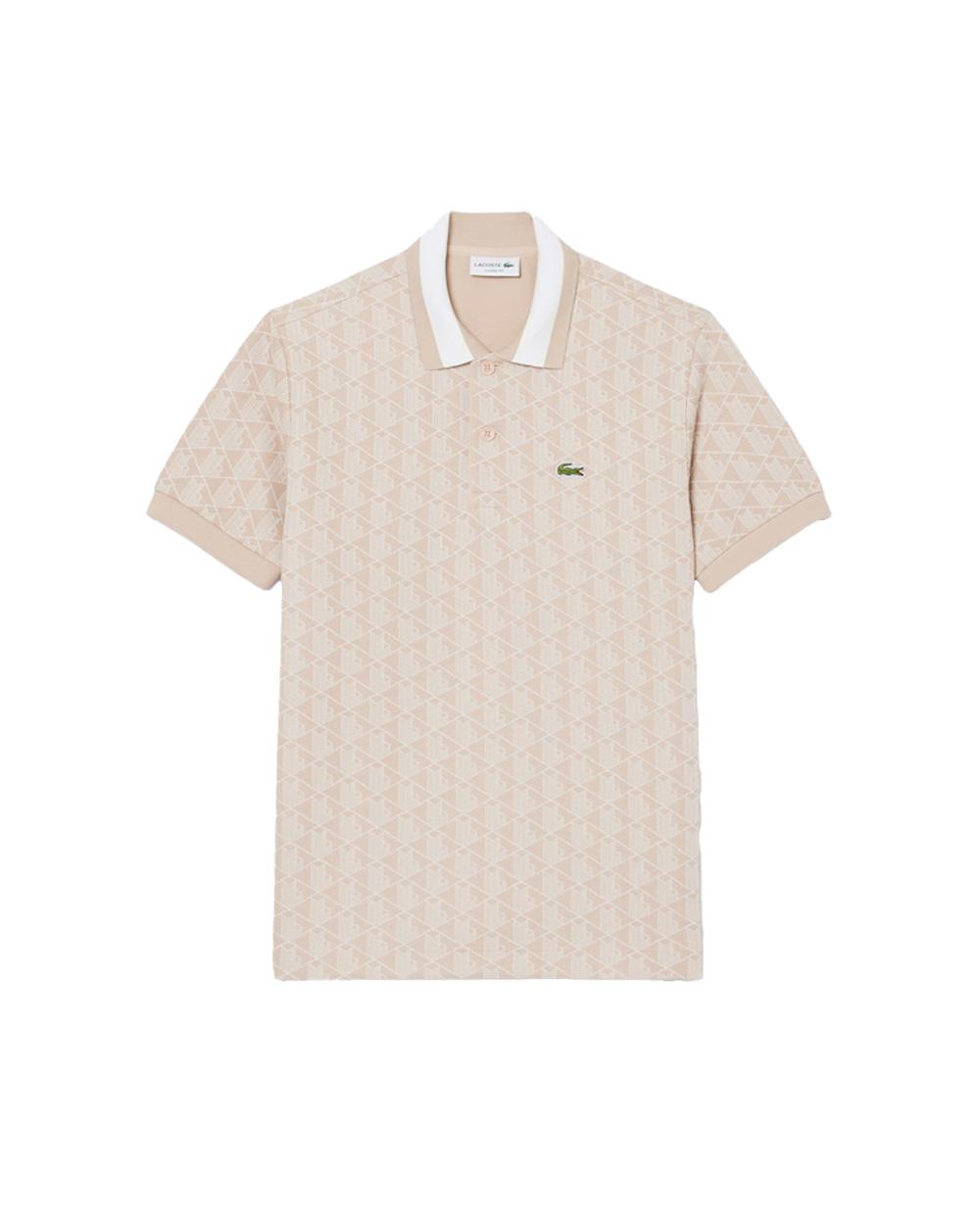 LACOSTE Polo LACOSTE uomo Jacquard DH1417 Beige monogramma poliestere coccodrillo <BR/><BR/> DH1417 8GI 