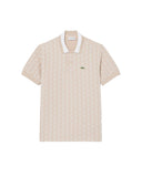 LACOSTE men's Polo Jacquard DH1417 Beige monogram polyester crocodile