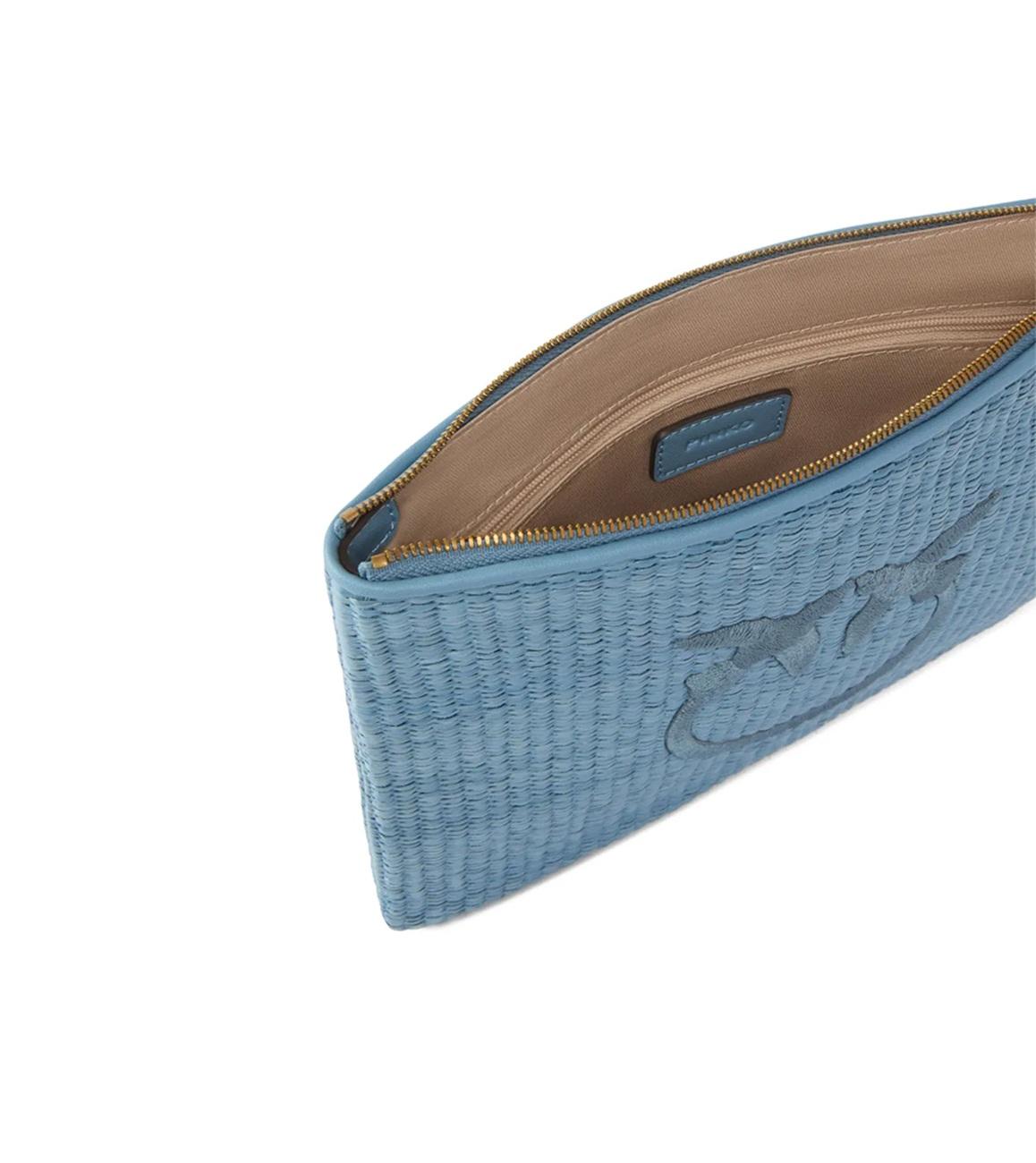 PINKO Pochette Pinko donna 106763A39YE 5YQ Love Birds in rafia con logo Blu<BR/> 106763A39Y E5YQ 