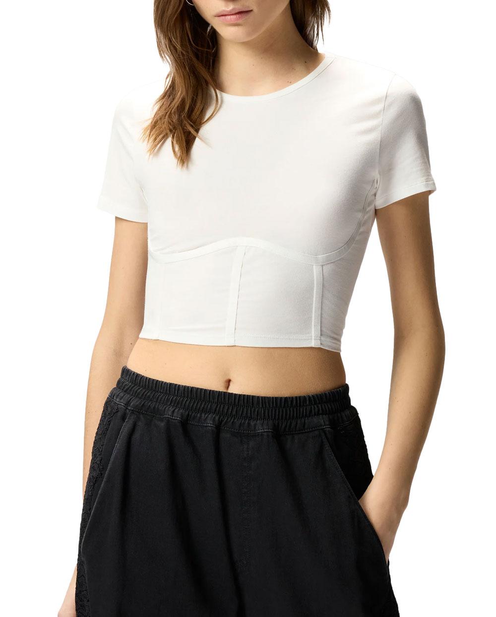 PINKO Top donna Pinko 106489A36I Veduta bianca bustier maniche corte<BR/><BR/> 106489A36I Z05 