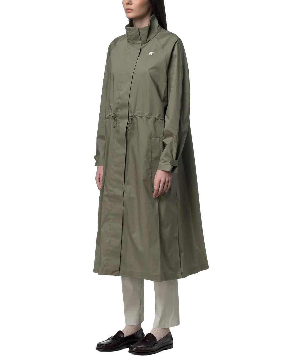 K-WAY Giubbino K-WAY donna K8143SW BARBREIN COTTON 3LAYERS AF Verde zip vita regolabile corda elastica tessuto tre strati K8143SW V15 