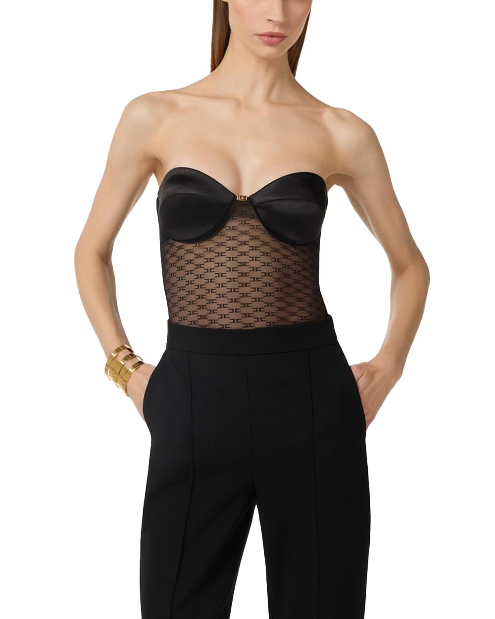 ELISABETTA FRANCHI Body ELISABETTA FRANCHI donna BO02662E2 Nero tulle monogram logo aderente BO02662E2 110 
