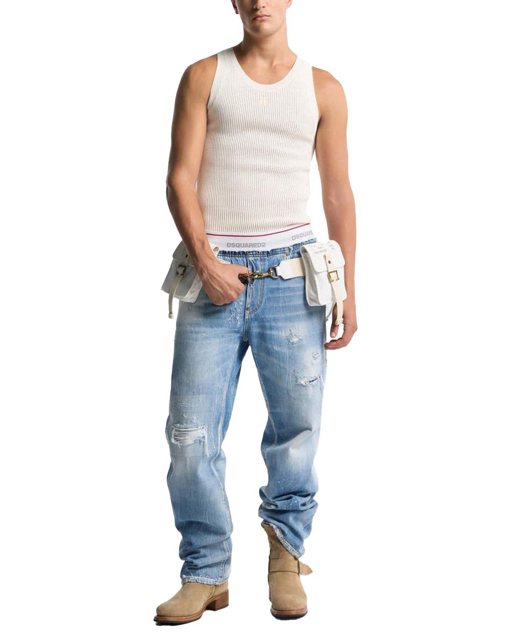 DSQUARED2 Jeans DSQUARED2 uomo Jogging S71KB0783D30038 Blu vintage dettagli destroyed fascia elastica logo cinque tasche etichetta S71KB0783D30038 470 