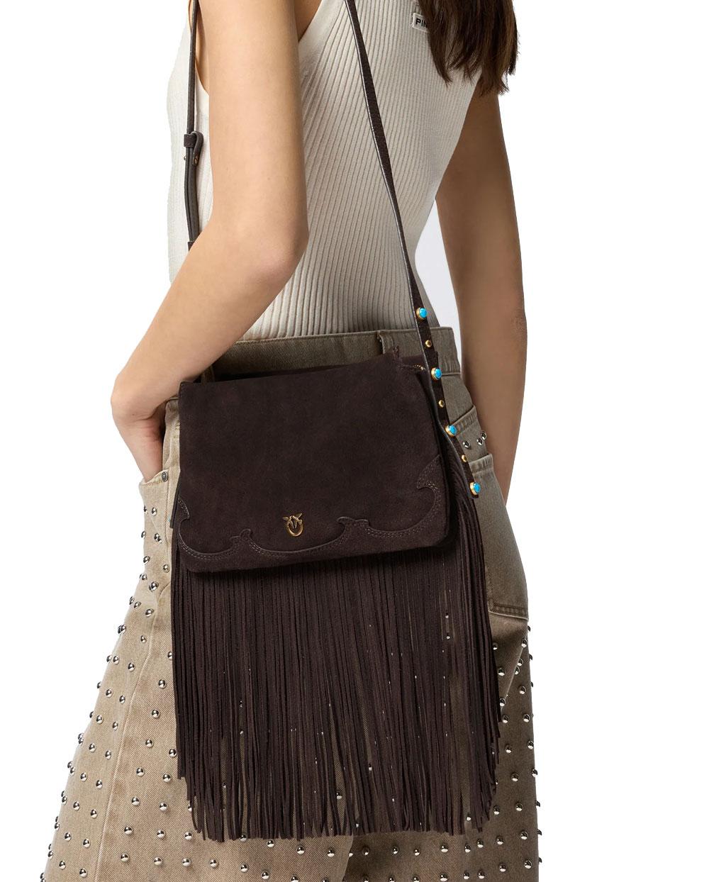 PINKO Borsa Pinko donna 106665A0F6 Triplet marrone suede frange 106665A0F6 M11P 