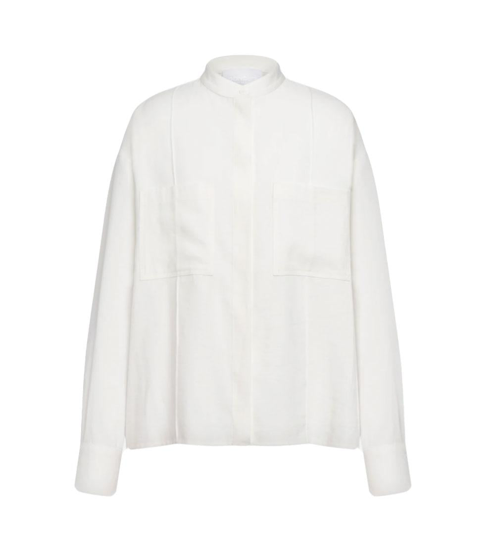DONDUP Camicia Dondup donna DC493IF0049D bianca slim in cover misto lana<BR/> DC493IF0049D 001 