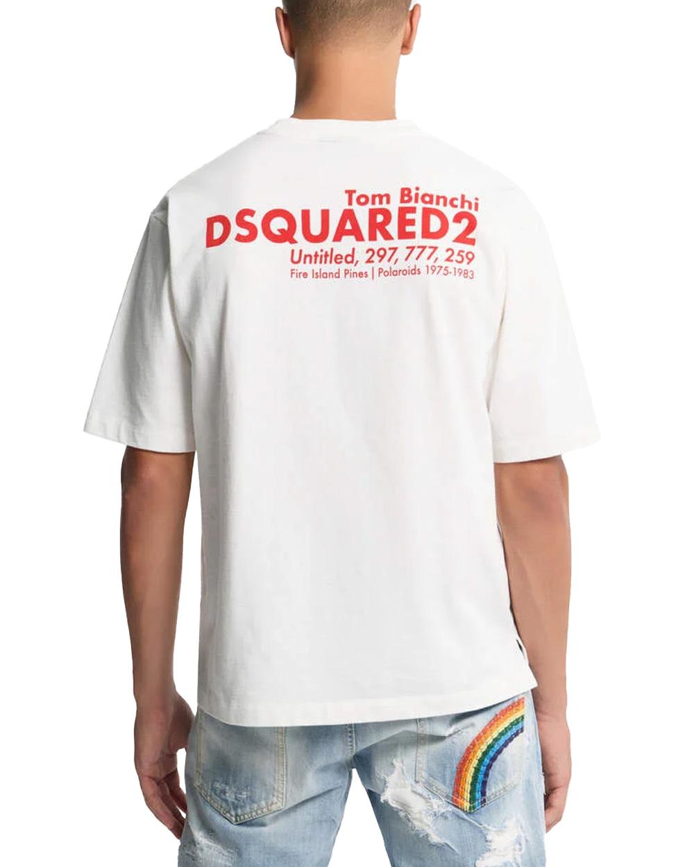 DSQUARED2 T-shirt DSQUARED2 uomo S74GD1550D20106 Bianca cotone loose girocollo stampa grafica logo S74GD1550D20106 100 