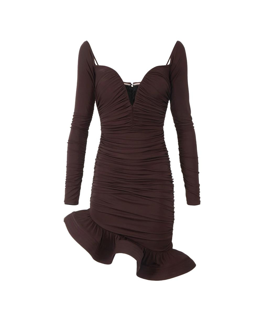ELISABETTA FRANCHI Abito ELISABETTA FRANCHI donna AB88062E2 Cioccolato crepe drappeggiato ampio scollo aderente<BR/> AB88062E2 EV9 