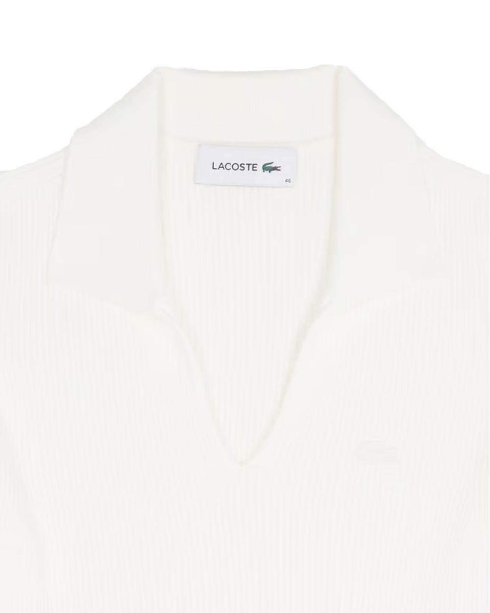 LACOSTE Maglia LACOSTE donna AF9874 Bianca aderente viscosa scollo a v logo maniche corte AF9874 70V 