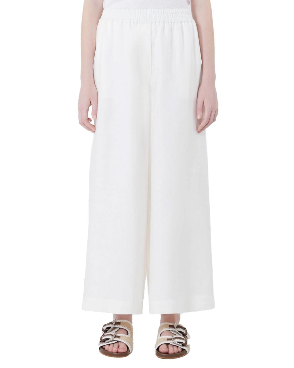 WEEKEND Pantalone WEEKEND donna FELINO 2615131042600 Bianco gamba larga lino tasche sfoderato 2615131042600 001 