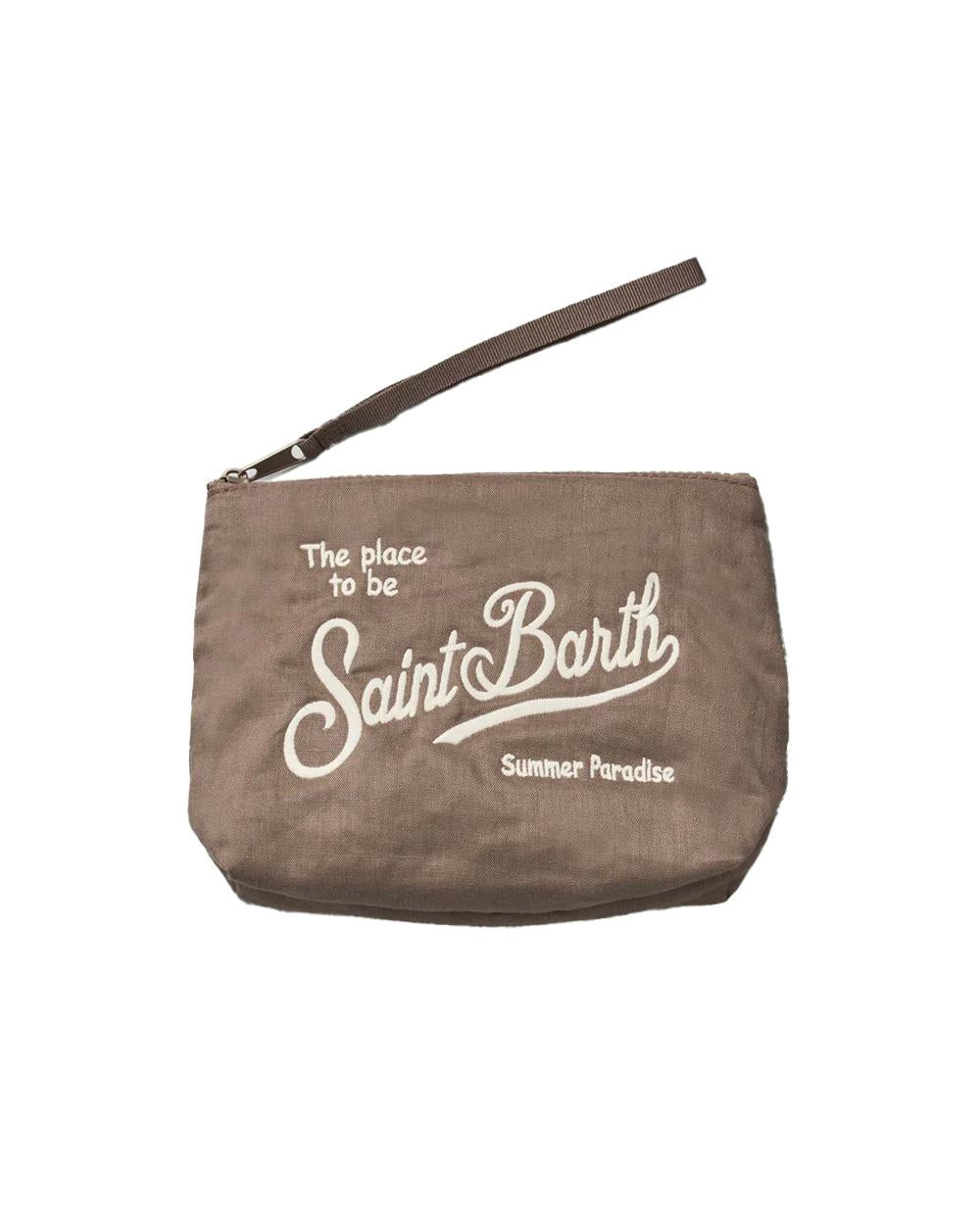 MC2 SAINT BARTH Pochette MC2 SAINT BARTH uomo ALINE SOFT LINEN ALI005100550L Marrone lino vintage logo zip laccetto ALI005100550L 13 