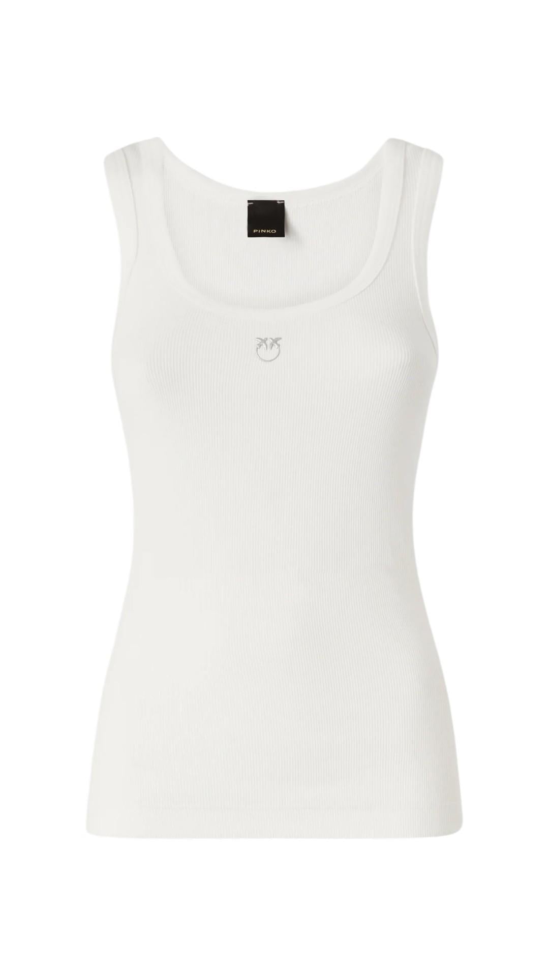 PINKO Canotta Pinko donna 100807A338 Z05 Calcolatore con applicazione dorata Love Birds Bianco <BR/> 100807A338 Z05 
