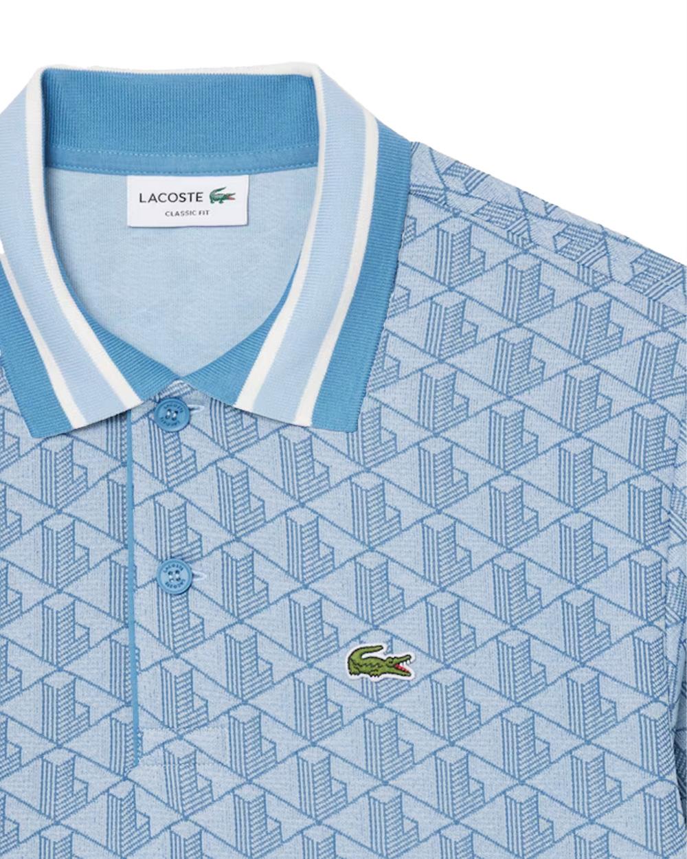 LACOSTE Polo LACOSTE uomo Jacquard DH1417 Celeste monogramma poliestere coccodrillo <BR/><BR/> DH1417 1Q1 