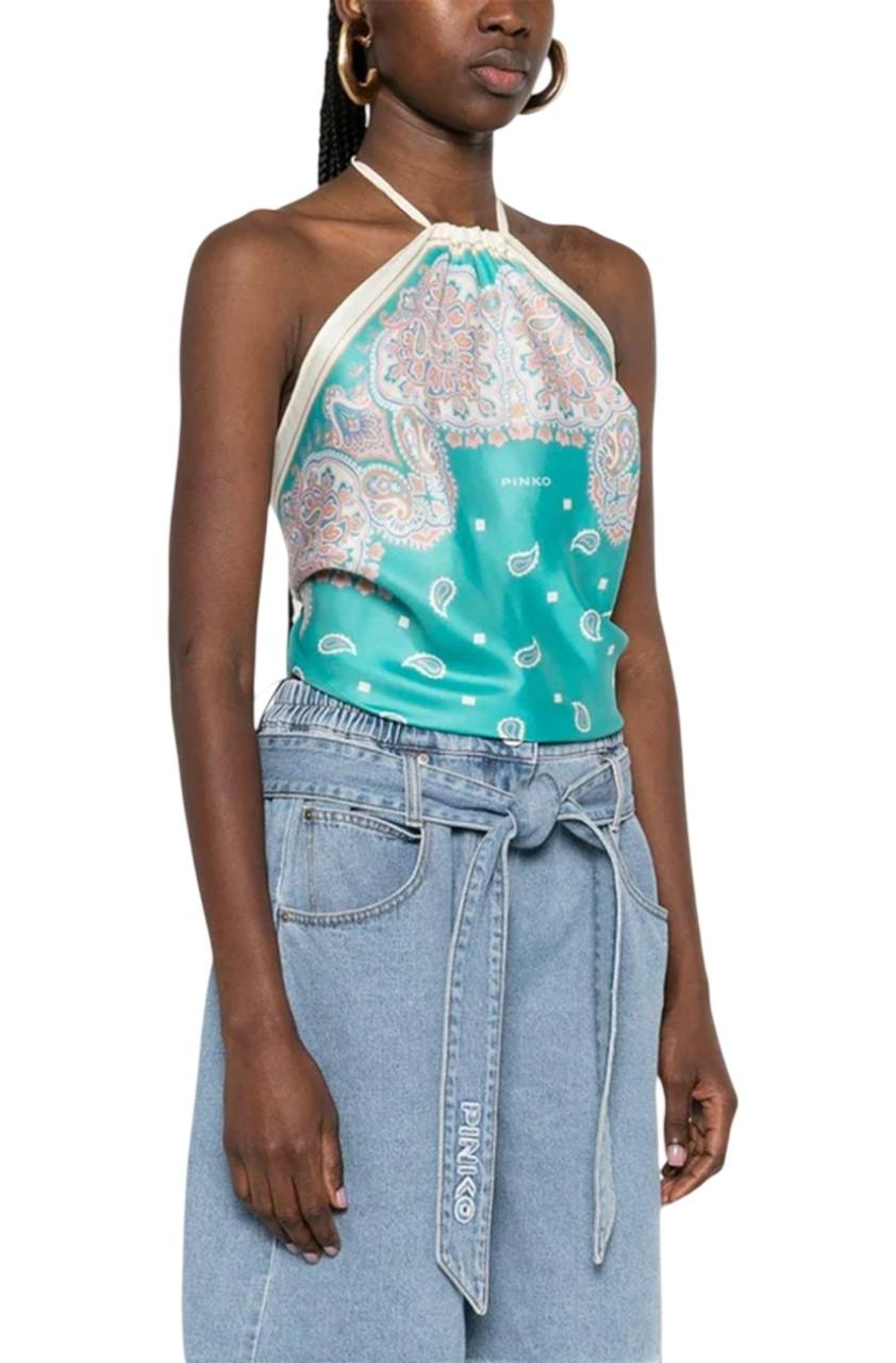 PINKO Top Pinko donna 106732A38G SZ4 Beachwear Synchro Stampa Bandana Turchese<BR/> 106732A38G SZ4 