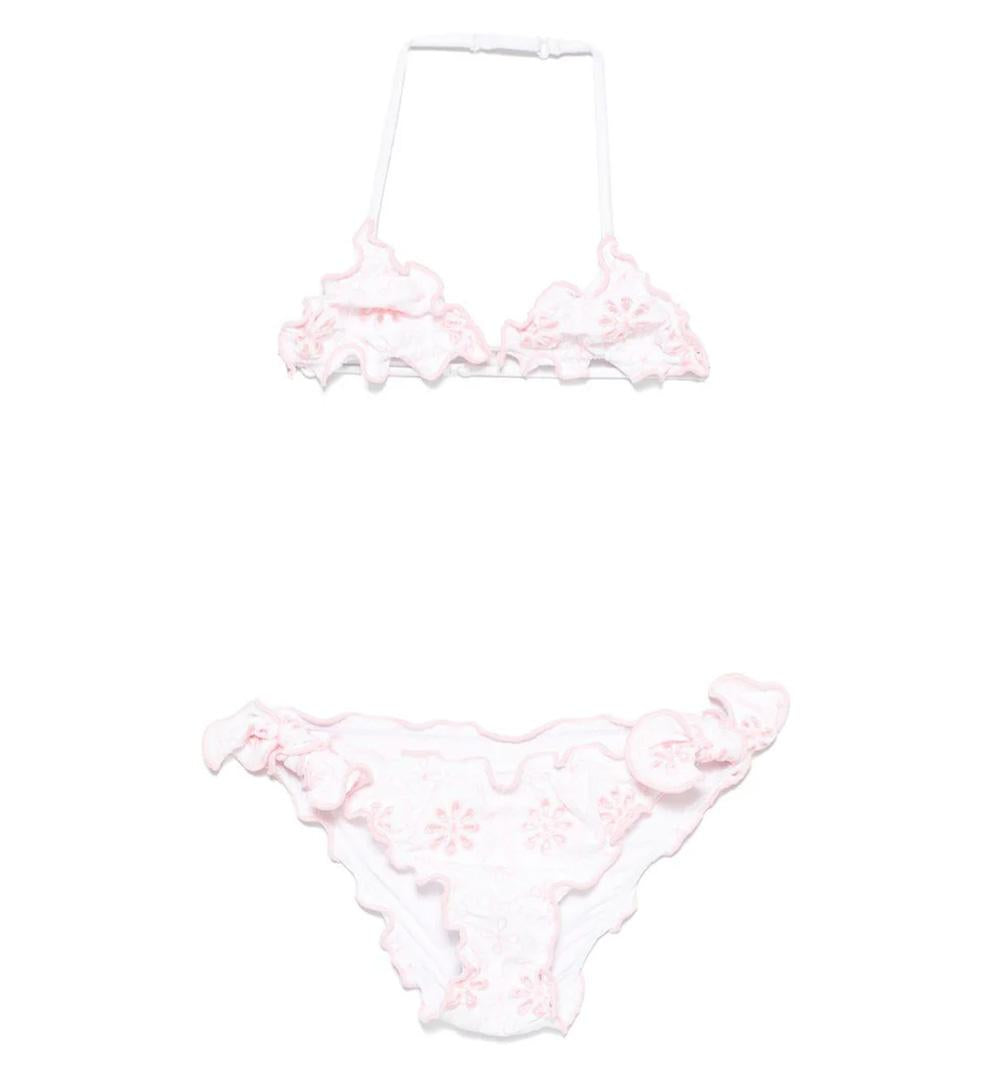 MC2 SAINT BARTH Costume bambina Cris MC2 Saint Barth 04543H Bianco rosa triangolo pizzo sangallo orli arricciati CRIS04543H 0121 