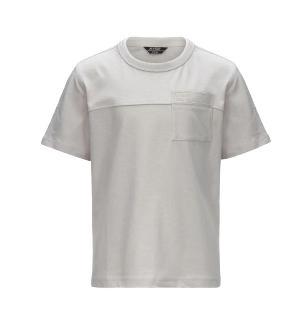 K-WAY T-shirt K-Way Fanton Pocket bambino K81431W Beige tinta unita girocollo a costine taschino logo<BR/> K81431WR 634 