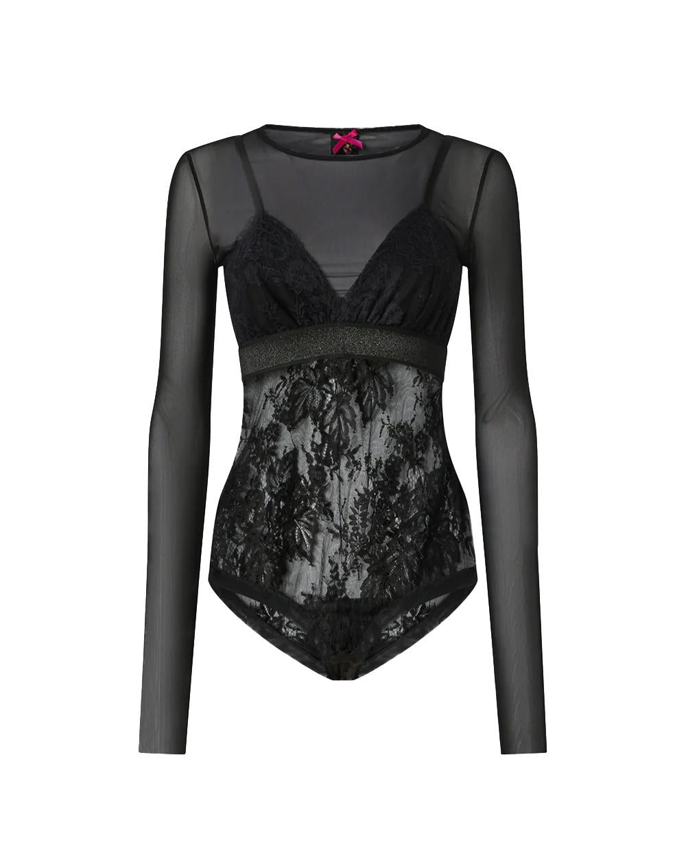 PINKO Body PINKO donna FAGIOLINO BODYSUIT 106272A33E Nero pizzo tulle spalline semitrasparente<BR/> 106272A33E Z99 