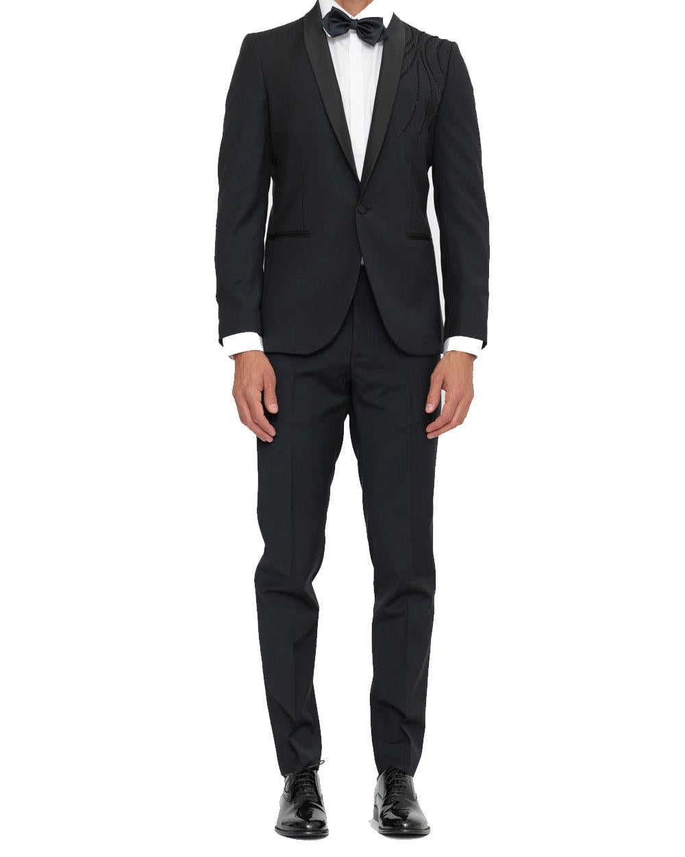 DANIELE ALESSANDRINI Abito Daniele Alessandrini uomo DUAM0015PL0072 nero elegante monopetto strass<BR/> DUAM0015PL0072 9000 