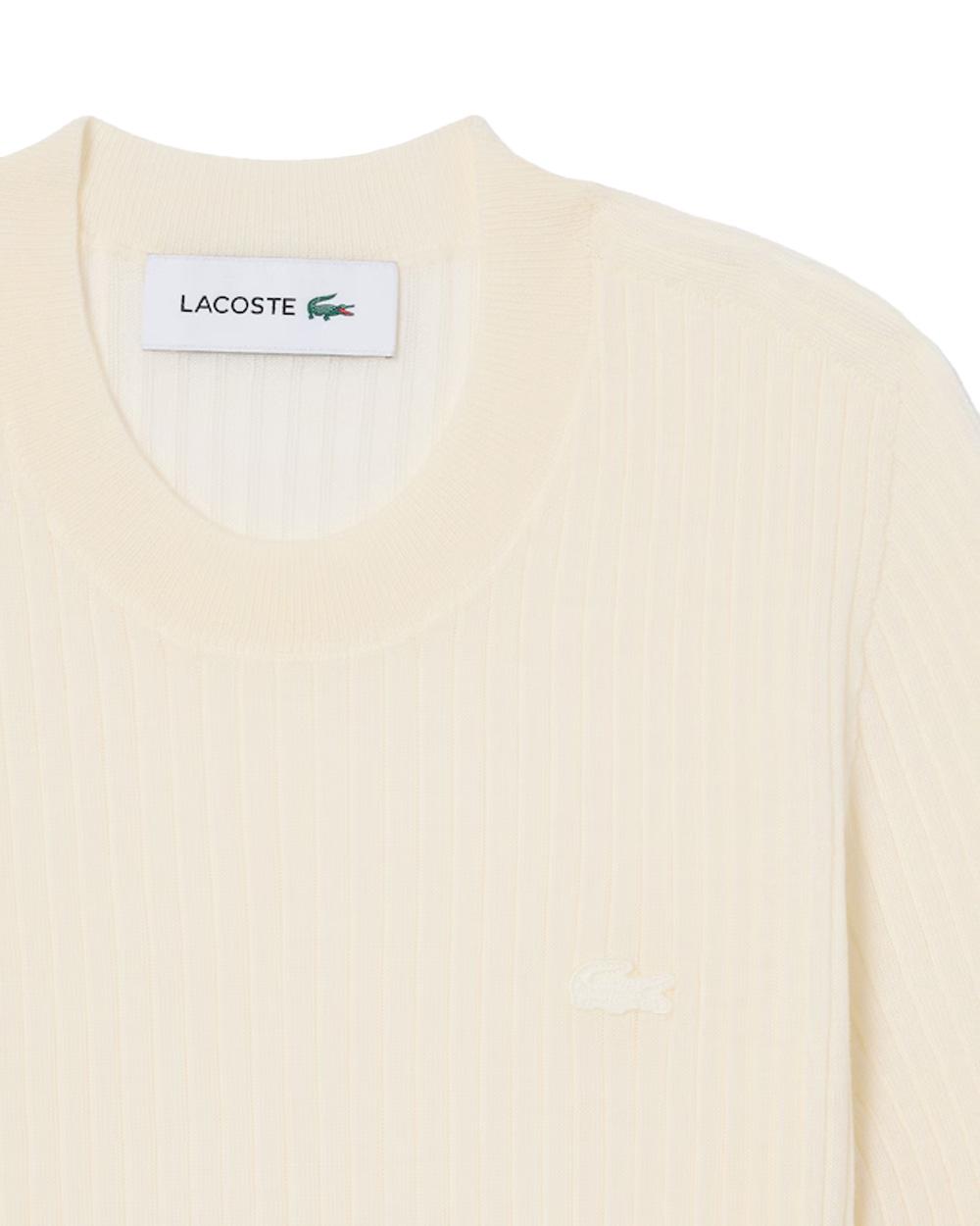 LACOSTE Maglia LACOSTE donna AF4146 Bianca lana a coste senza cuciture super fine coccodrillo AF4146 70V 
