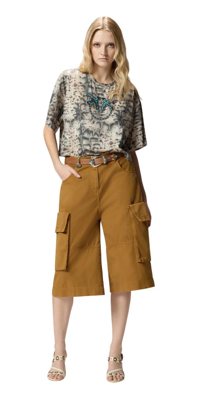 PINKO T-shirt Pinko donna 106921A3C8 CZ9 Terni cropped animalier Beige Nero 106921A3C8 CZ9 