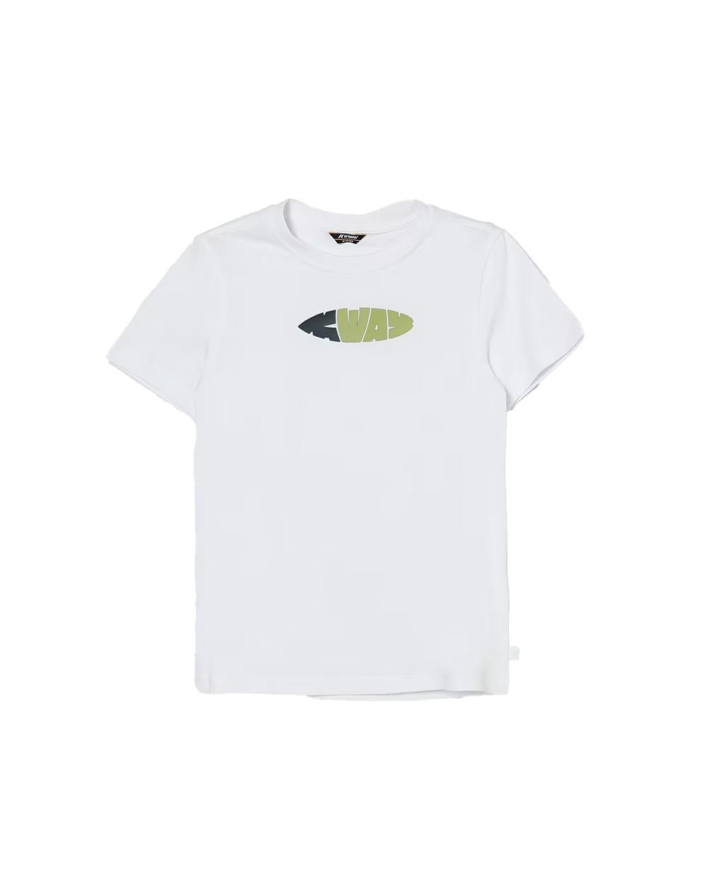 K-WAY T-shirt K-WAY bambino K1161XW Odom Hawaien Bianca cotone girocollo mezza manica<BR/> K1161XW 001 