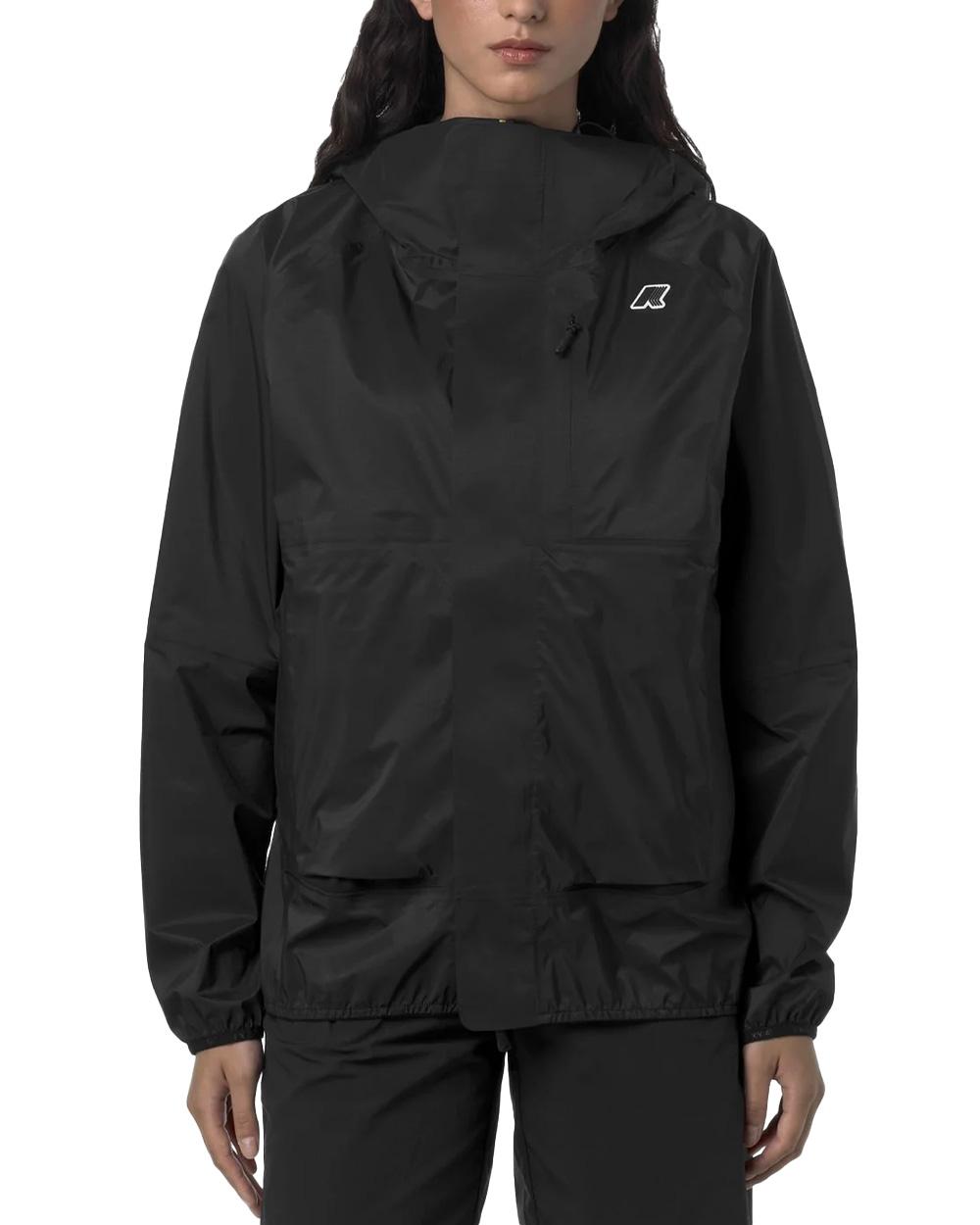 K-WAY Giubbino K-WAY unisex K5122MW ROCHE Nero impermeabile tasche logo cappuccio K5122MW USY 