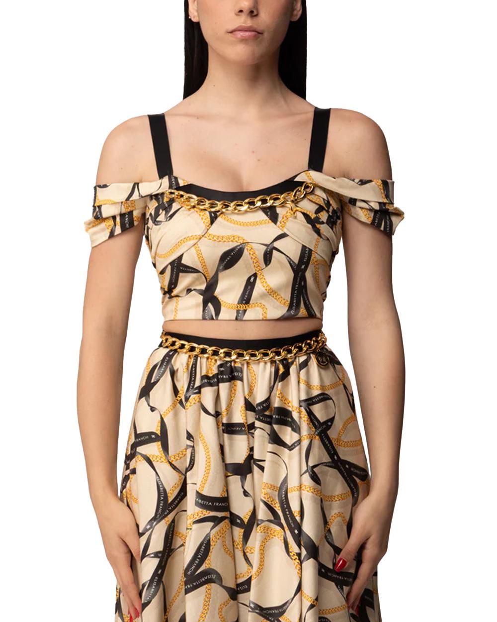 ELISABETTA FRANCHI Top Elisabetta Franchi donna TO04561E2045 Beige cotone viscosa stampa all over catena<BR/> TO04561E2 045 