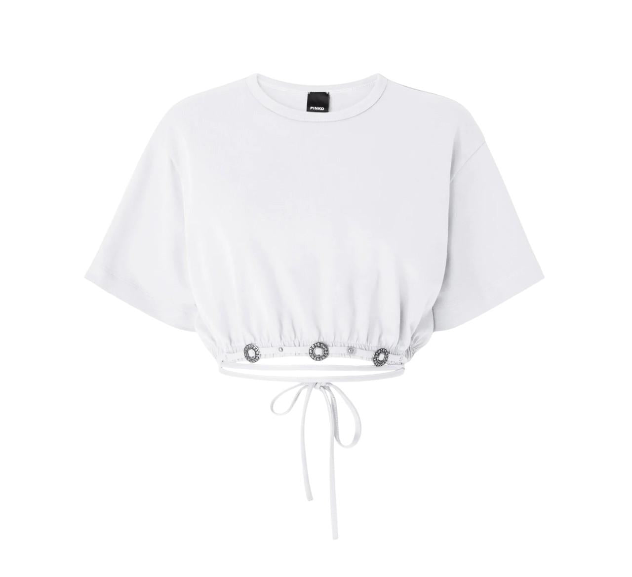 PINKO T-shirt Pinko donna 106912A2W6 C00 Ariano cropped con laccio Bianco <BR/> 106907A3AR Z04 