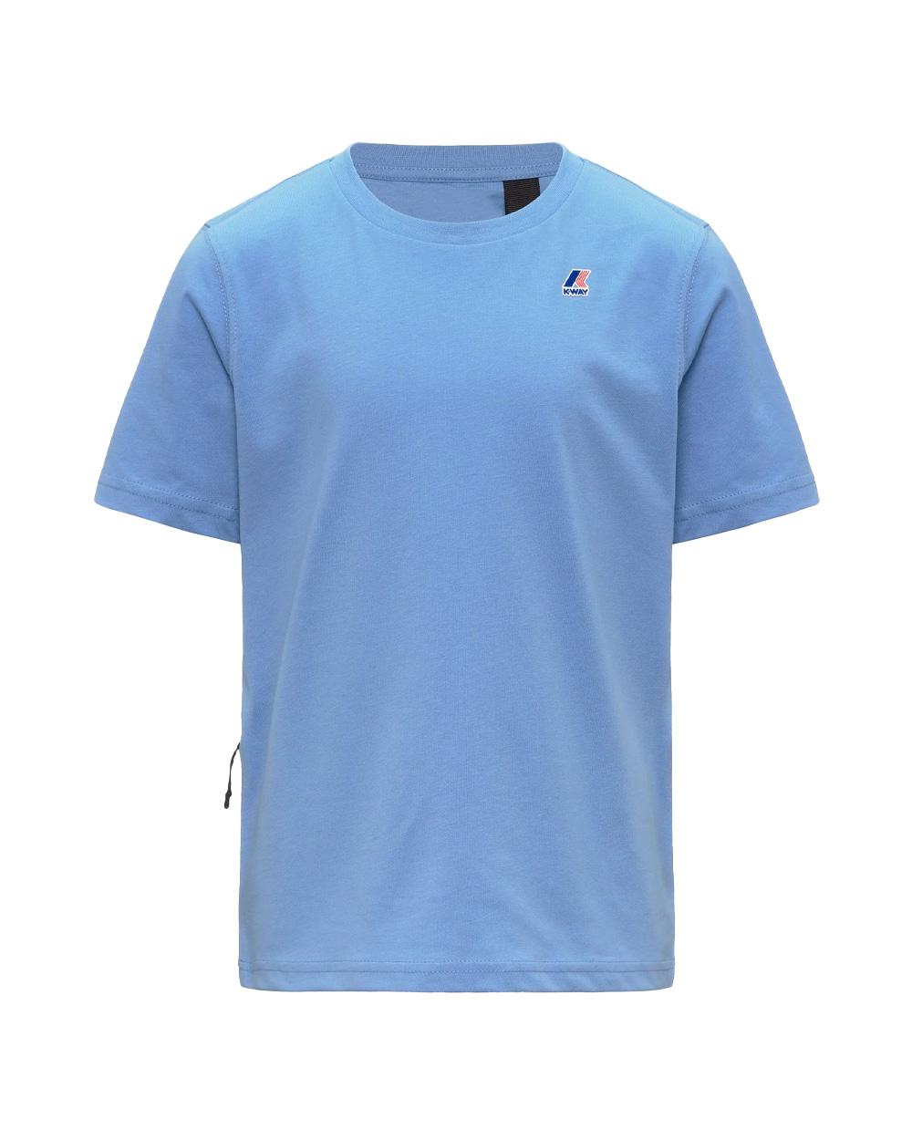 K-WAY T-shirt K-WAY bambino K7133YWR P. LEONIDE Celeste jersey cotone girocollo logo vestibilità regolare K7133YWR 356 