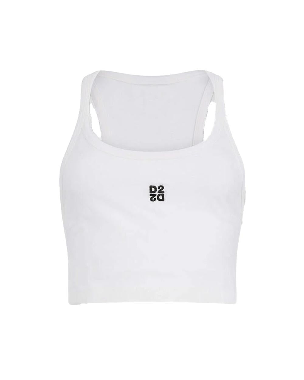 DSQUARED2 Top DSQUARED2 donna S75NL0053D20102 Bianco logo ricamato cotone scollo rotondo S75NL0053D20102 100 
