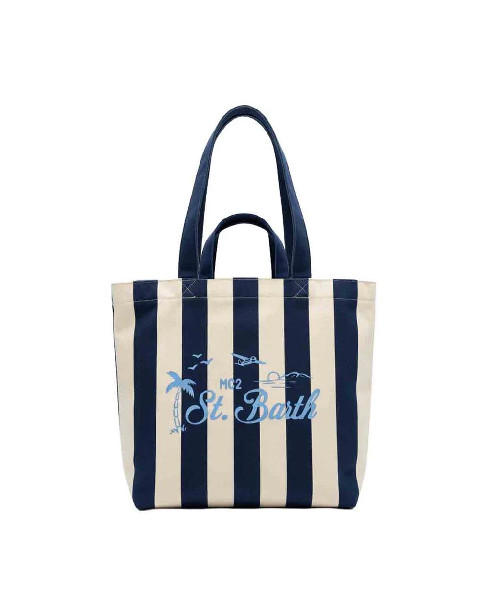 MC2 SAINT BARTH Borsa MC2 SAINT BARTH donna Essential Beach Stripe EBEC00107817L Blu cotone righe logo doppi manici EBEC00107817L 61 