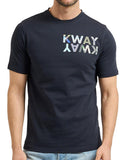 K-WAY men's T-shirt K71354W ODOM SLIM JERSEY KWAY LETTERING Blue cotton jersey crew neck slim fit