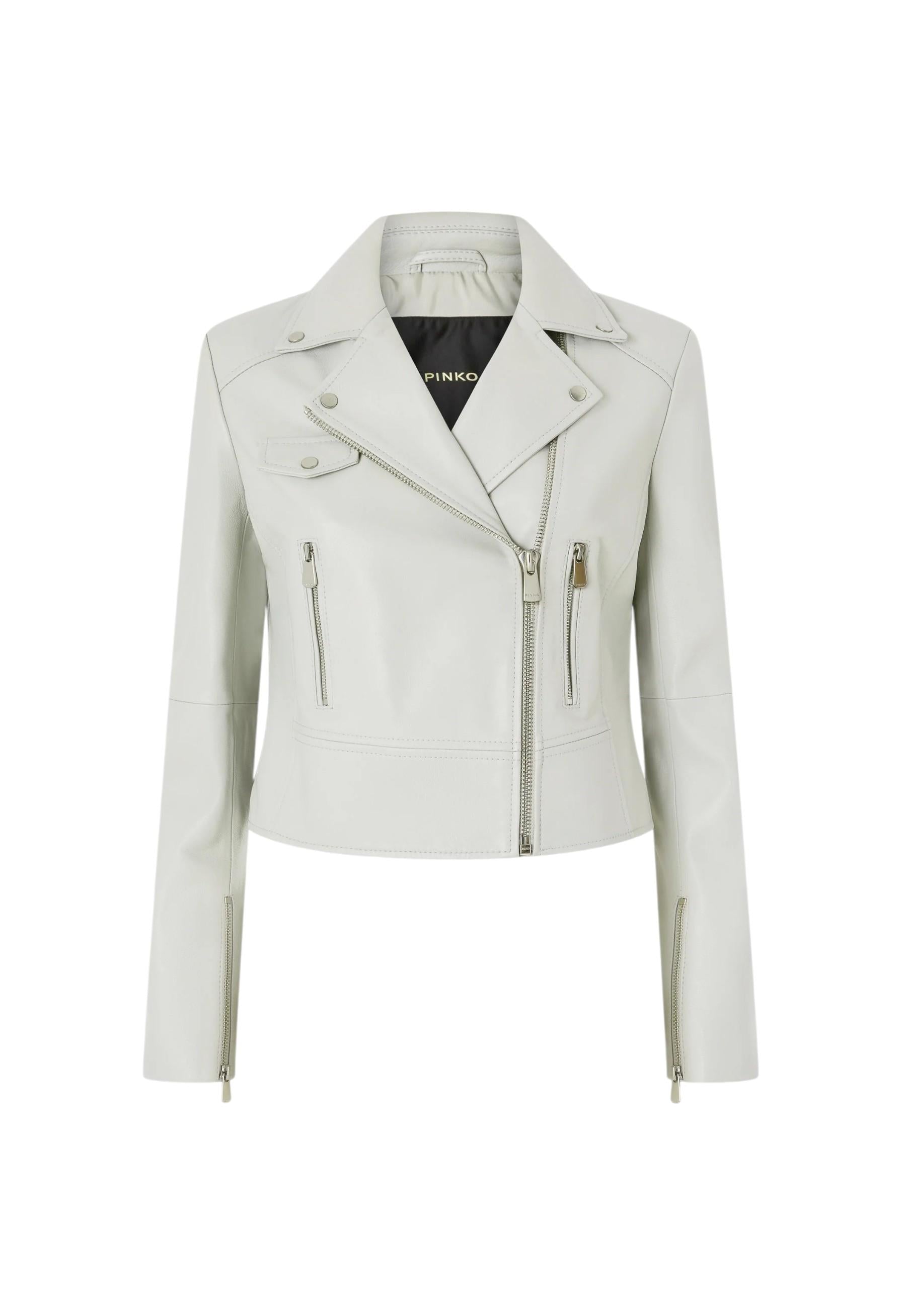 PINKO Giubbino Pinko donna 106247A32I I18 New Sensibile chiodo pelle Grigio chiaro<BR/> 106247A32I I18 