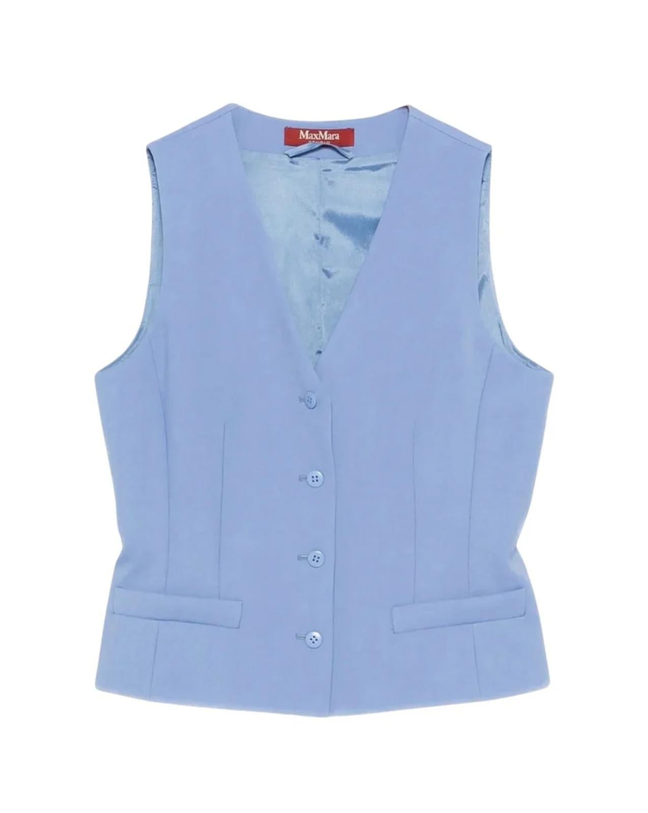 STUDIO Gilet Studio donna 2616151011600 011 Madia in crêpe di lana Azzurro<BR/> 2616151011600 011 