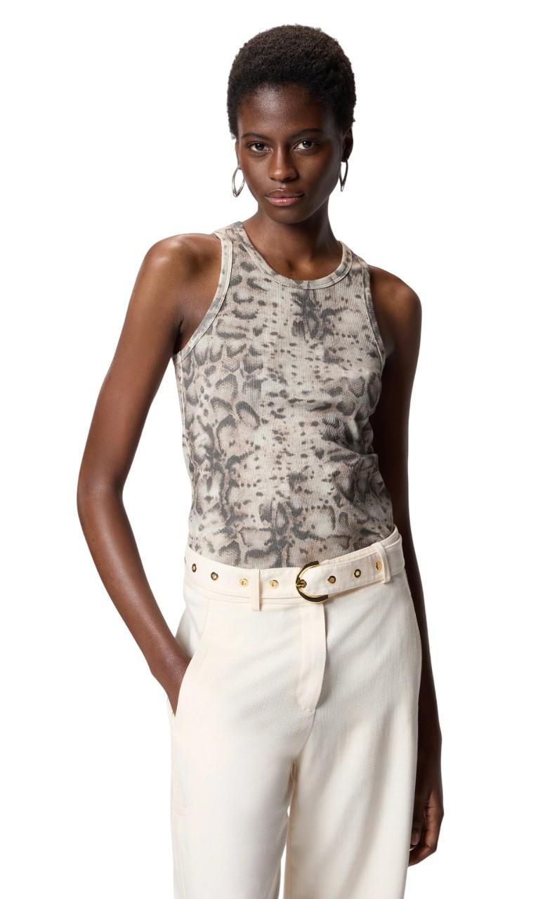 PINKO Canotta Pinko donna 106919A3DP CZ9 Belfiore con stampa animalier Multicolor Beige Nero<BR/> 106919A3DP CZ9 