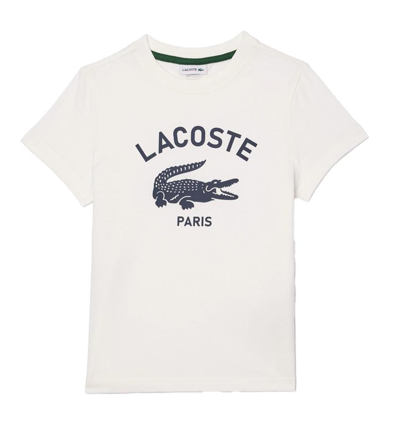 LACOSTE T-shirt Lacoste bambino TJ3003 70V bianca girocollo stampa TJ3003 70V 