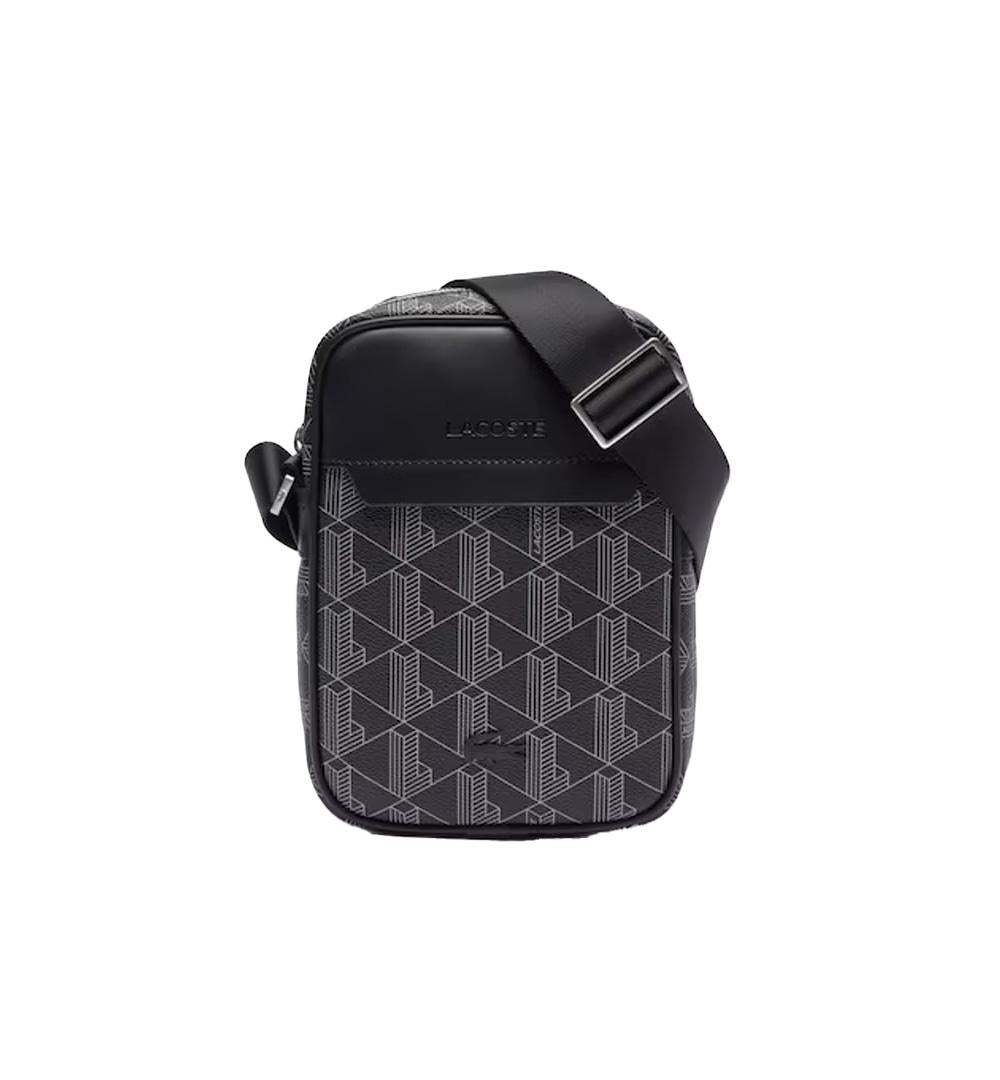 LACOSTE Borsello Lacoste uomo The Blend  NH4410LX Nero canvas spalmato cinghia regolabile tasca all'interno portachiavi coccodrillo NH4410LX H45 