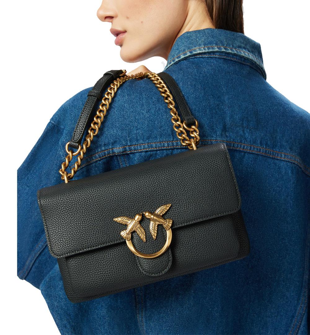 PINKO Borsa Pinko Love One soft mini nera oro tracolla piccola love birds<BR/> 104528 A29Q Z99Q 