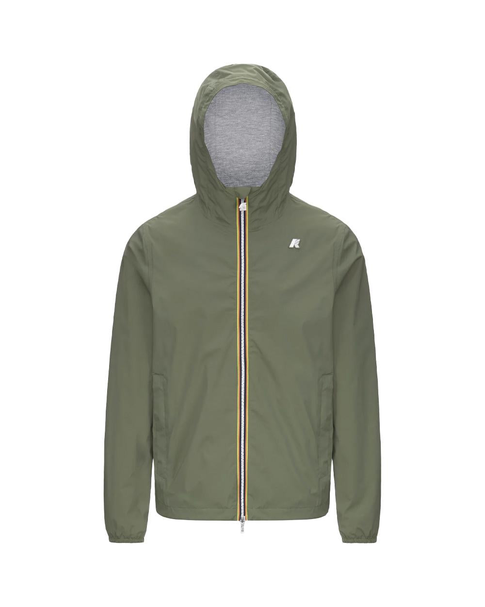 K-WAY Giubbino K-WAY uomo K3123UW JACK STRETCH NYLON JERSEY Verde impermeabile antivento cappuccio zip K3123UW V15 