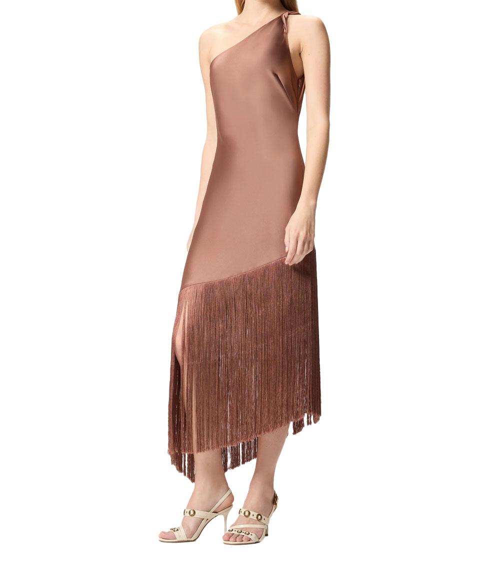 PINKO Abito donna Pinko 106352A33D Kiwi arancio corto monospalla satin frange 106352A33D L50 