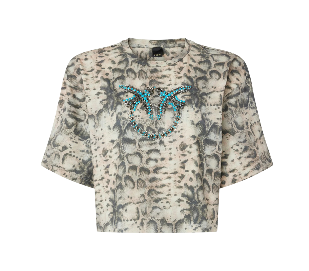 PINKO T-shirt Pinko donna 106921A3C8 CZ9 Terni cropped animalier Beige Nero 106921A3C8 CZ9 