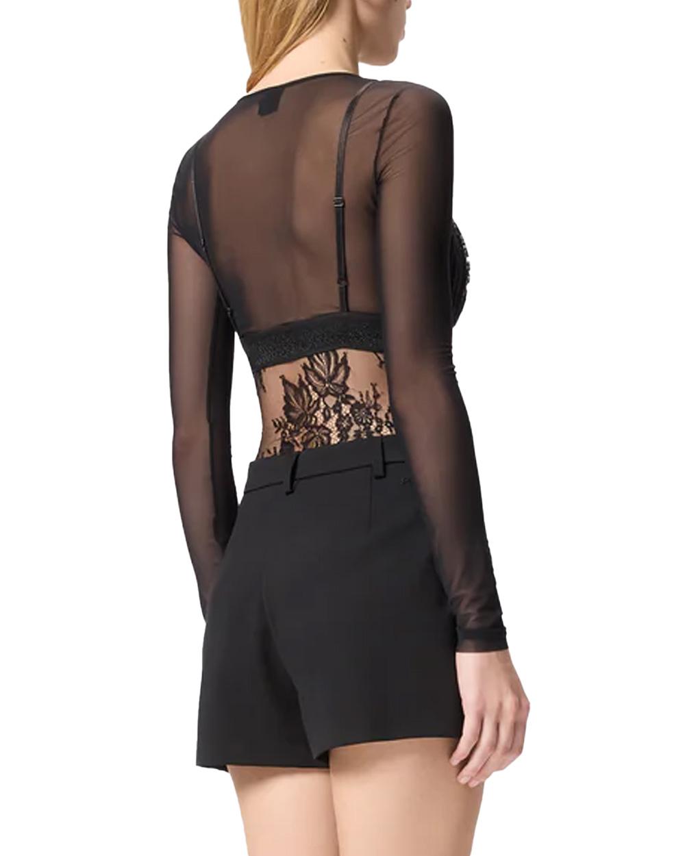 PINKO Body PINKO donna FAGIOLINO BODYSUIT 106272A33E Nero pizzo tulle spalline semitrasparente<BR/> 106272A33E Z99 