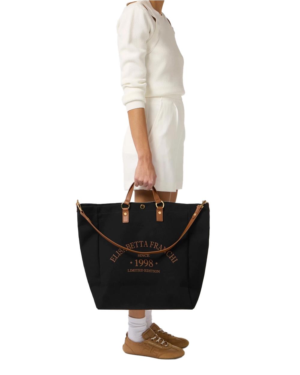 ELISABETTA FRANCHI Borsa ELISABETTA FRANCHI donna BS14A62E2 Nero canvas manici dettagli logo BS14A62E2 B58 